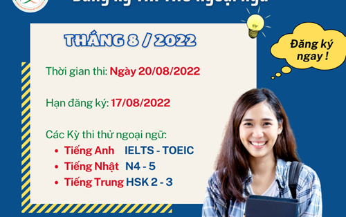 THÔNG BÁO tổ chức thi Chuẩn đầu ra ngoại ngữ tháng 08/2022